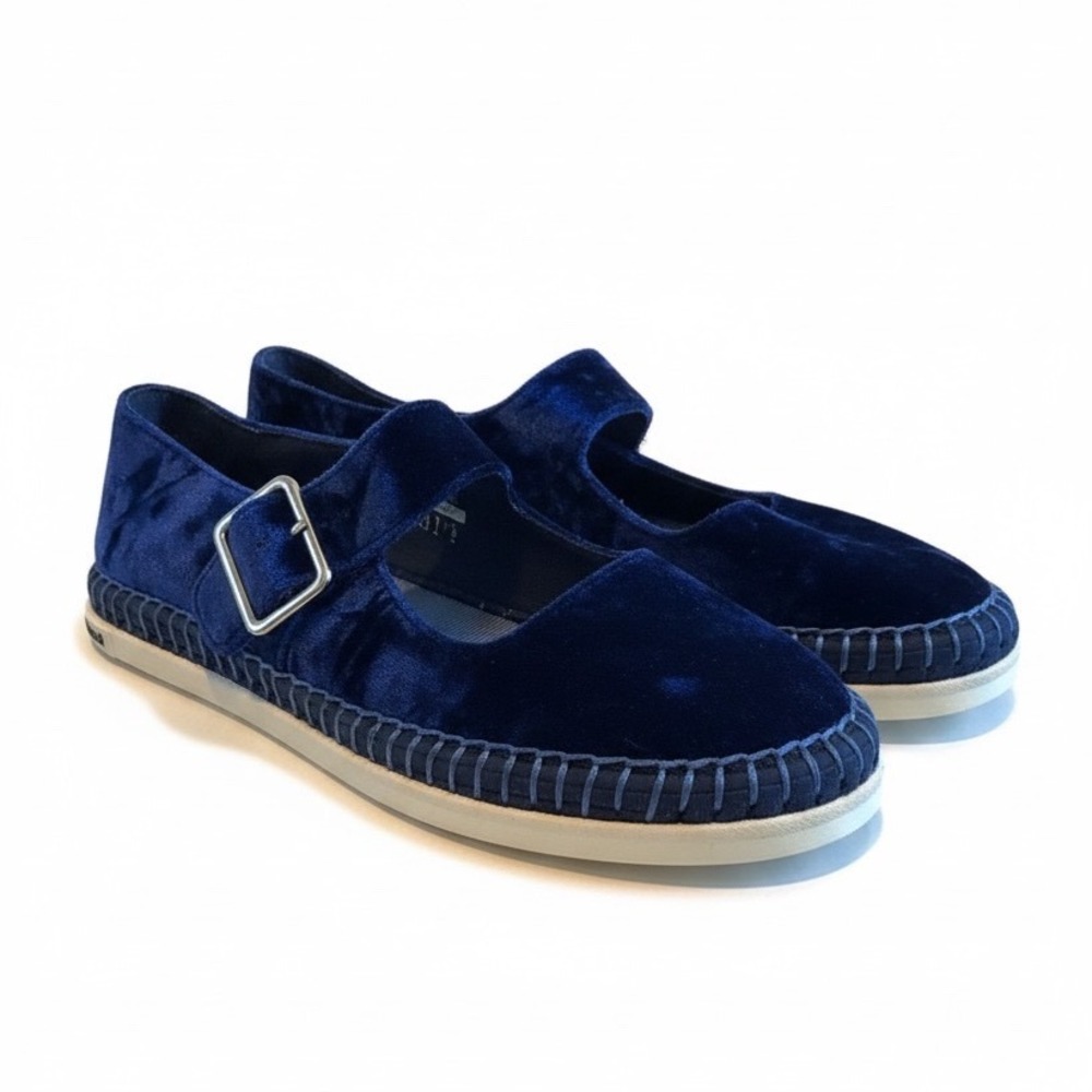 SeaVees Mesa Mary Jane 7 Navy Crinkled Velvet Buckle Strap Boho Chic